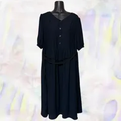 WHITE JOOLA？　ホワイトジョーラ　ワンピース　ブラック　レディース　半袖　ウエストリボン　シフォン　薄手　Vネック