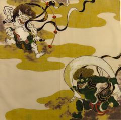 【5】浮世絵小風呂敷　風神雷神　シャンタンチーフ　ランチクロス　タペストリー