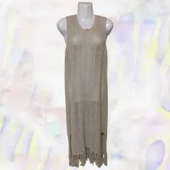 JEANASIS　ジーナシス　ワンピース　ベージュ　レディース　ロング　透かし編み　セルロース　麻　伸縮性有　ラウンドネック　ノースリーブ