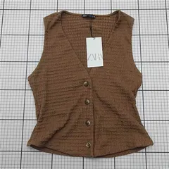 ◇ Θ ザラ ZARA ノースリーブボタンベスト ブラウン系 レディース Mサイズ E  【1512220059601】