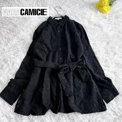 【美品✨NARACAMICIE/ナラカミーチェ】コットンレース長袖チュニックシャツ ウエストリボンベルト 透け感 ブラック 定価:20700円 クリーニング済み