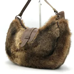 サザビー SAZABY ファーバッグ ハンドバッグ レザー 本革 茶 ブラウン 冬物