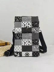 スマホショルダー ポーチ 錨 アンカー マリン キャンバス ポケット 収納 ブラック 黒 格子 チェック柄 ヴィンテージ風 おしゃれ