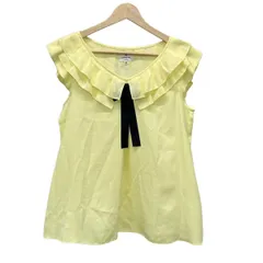 LANVIN en Bleu(ランバンオンブルー) 半袖カットソー サイズ38 M レディース - イエロー×黒 Vネック/リボン/フリル