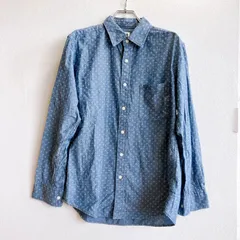 美品✨ ユニクロ UNIQLO レギュラーカラー シャツ 長袖 シャンブレー デニム風 ドット柄 総柄 小紋柄 コモン柄 綿 100 コットン cotton ネイビー