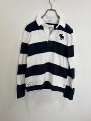 S00343 Abercrombie&Fitch アバクロ｜ポロシャツ｜コットン100｜ボーダー柄｜ロゴ刺繍｜White ホワイト 白｜Y2K｜90S｜古着｜アメカジ｜USA古着｜ヴィンテージ｜今期トレンド｜フォロー割