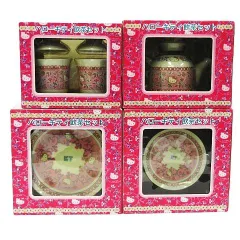 希少 レア 当時物 美品 保管品 Hello Kitty ハローキティ 飲茶セット お皿 ×大2小2 ポット ×1 湯呑 ×2まとめ 2005年製 Z001-08-0120③