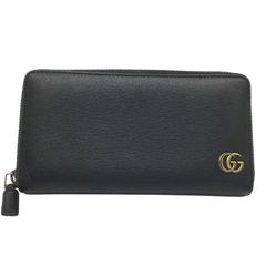 GUCCI グッチ 長財布 マーモント ラウンドファスナー シボ革 ブラック