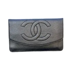 超美品◆本物シャネルCHANELキャビアスキンデカココマークCCゴールド金具WOCウオレットポーチ長財布クラッチバッグポーチシールあり2番台
