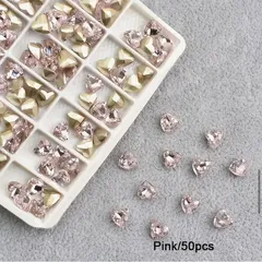 No.395 ネイルパーツ ハート Vカット 6mm 50個セット ラインストーン ピンク オーロラ デコパーツ ハンドメイド セルフネイル