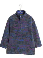 【お得なクーポン配布中!】 90s USA製 パタゴニア シンチラ スナップT キッズ M 140cm / 98年製 オールド アウトドア 総柄 フリース プルオーバー スナップ ジャケット