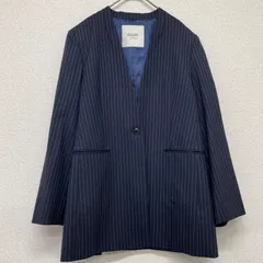 JOURNAL STANDARD L’ESSAGE　ジャーナルスタンダード レサージュ　ノーカラージャケット　ストライプ　ウール　ナイロン　ポリウレタン　ネイビー　日本製　レディース　a00946