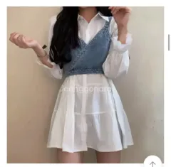 エイブリー デニム ビスチェ ティアード ワンピース セット