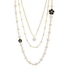 [MOUP] パールネックレスロング レディース 人気 アクセサリーおしゃれパーティ結婚式 可愛い花ネックレス チェーン 真珠に似せる