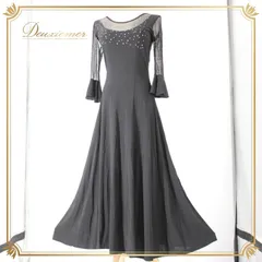 社交ダンス 衣装 スタンダード ドレス ワンピース レッスンウェア パーティドレス prima boutique プリマブティック レース 黒 ブラック系 ラインストーン モノトーン 大人用 フレア Aライン カジュアル おしゃれ デイリー