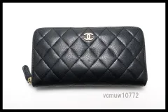 ■CHANEL 22番台 キャビアスキン マトラッセ GD金具 レザー ラウンドファスナー 長財布 シャネル ■0108pf334-4D
