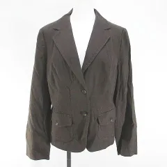 バナナリパブリック BANANA REPUBLIC セットアップ ジャケット ワイドパンツ ロング丈 ジップフライ 麻 リネン 10P 茶系 ブラウン ストレッチ 裏地 無地