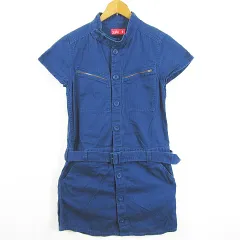 エックスガール x-girl ワンピース 半袖 膝丈 ベルト付き 綿 1 ブルー ロゴ kz11830
