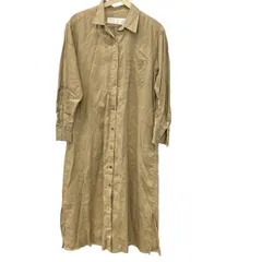 whim gazette(ウィムガゼット) ワンピース サイズF レディース美品  - ベージュ レギュラーカラー/長袖/ロング/麻/シャツワンピ