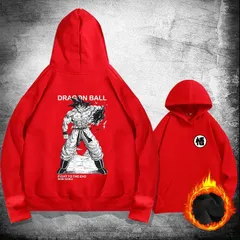 懐かしい ドラゴンボール 悟空 プリント フード付きスウェット 秋冬 メンズ ストリート カジュアル 起毛あり レッド
