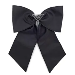 プラダ 1IF163 トライアングル 三角ロゴプレート リボン Re-Nylon ナイロン ネロ ブラック バレッタ ヘアクリップ 髪留め ヘアアクセサリー シルバー金具 箱付 PRADA（美品）