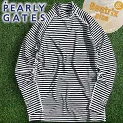 PEARLY GATES パーリーゲイツ ゴルフ UVカット BEATRIX PLUS グラデーションロゴ ボーダー柄 ハイネック 長袖 カットソー インナーシャツ ゴルフウェア 053-2266803 定価1.4万 ホワイト 4 ▲016▼50808w07