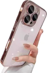 竹下工房 メタリックフレーム iPhoneケース 微細な煌めきを纏う韓国デザインの愛されケース ラメ メタル 可愛い キラキラ スマホケース (ピンク,  iPhone12pro)