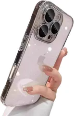 竹下工房 メタリックフレーム iPhoneケース 微細な煌めきを纏う韓国デザインの愛されケース ラメ メタル 可愛い キラキラ スマホケース (シルバー,  iPhone15)