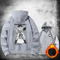 懐かしい ドラゴンボール 悟空 プリント フード付きスウェット 秋冬 メンズ ストリート カジュアル 起毛あり グレー
