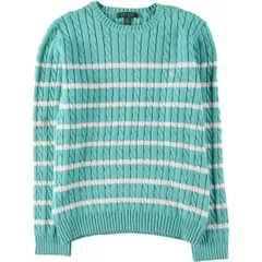 古着 ラルフローレン Ralph Lauren LAUREN ローレン ボーダー柄 ケーブル編み コットンニットセーター レディースM相当/eaa522988