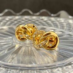 美品】スワロフスキー クリスタル 2連 フープピアス ゴールド チェーン 