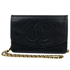 【在庫一掃】 シャネル CHANEL ココマーク チェーン ウォレット ショルダーバッグ キャビアスキン ブラック レディース 【中古】