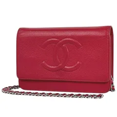【在庫一掃】 シャネル CHANEL ココマーク チェーン ウォレット 財布 チェーンウォレット キャビアスキン レッド レディース 【中古】