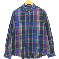 古着 ラルフローレン Ralph Lauren CUSTOM FIT マドラスチェック 長袖 ボタンダウン フランネルチェックシャツ メンズXL相当/eaa548586