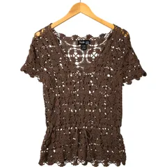 古着 STYLE&CO. PETITE Vネック 半袖 クロシェニットセーター レディースM相当/eaa559017