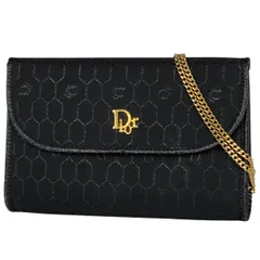 【在庫一掃】 クリスチャンディオール Christian Dior ハニカム柄 チェーン ショルダーバッグ 2WAY クラッチバッグ ショルダーバッグ キャンバス ブラック レディース 【中古】