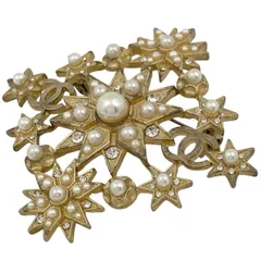 【在庫一掃】 シャネル CHANEL ココマーク フェイクパール ブローチ CC スクエア ラインストーン ブローチ GP ゴールド レディース 【中古】