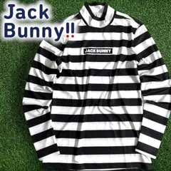 Jack Bunny!! by PEARLY GATES ジャックバニー パーリーゲイツ UVカット CoolCore ボックスロゴ ボーダー柄 モックネック 長袖 カットソー シャツ ゴルフウェア 3166537 オフホワイト▲010▼50905w05