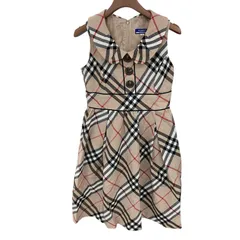 186005 BURBERRY BLUE LABEL バーバリーブルーレーベル フレアワンピース 36 ベージュ ノバチェック ウール