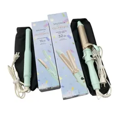 186001 通電確認のみ SALONIA サロニア 現状品 ヘアアイロン ストレート 15mm カール 32mm セレブレイトグリーン 2 点まとめ売り