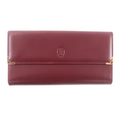 美品★Cartier カルティエ マストライン ロゴ刻印 ガマ口 レザー ロングウォレット 長財布 ボルドー ゴールド金具 箱付き レディース