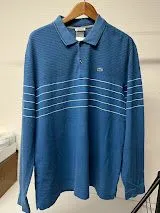 LACOSTE ボーダー 刺繍ワンポイント ラガーシャツ ブルー US古着