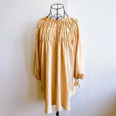 美品✨ アースミュージックアンドエコロジー  earth music＆ecology チュニックワンピース リボン フリル パフスリーブ 上品 Aライン フレア ベージュ