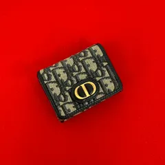 極 美品 Christian Dior ディオール トロッター 柄 CD ロゴ キャンバス レザー 本革 三つ折り 財布 ミニ ウォレット ネイビー 28733