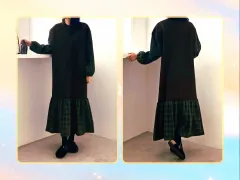 CHECK 裏起毛 オーバーサイズ フリル Long ONE PIECE