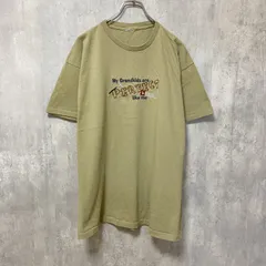 古着 used　半袖刺繍Tシャツ　キャメル色　レトロ　デザイン　個性的　クルーネック　春夏服　ビッグシルエット　オーバーサイズ