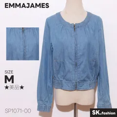 ★美品★ EMMAJAMES エマジェイムス ジャケット 長袖 デニム素材 ノーカラー ジップアップ カジュアル 　ブルー　 【SP1071-00】 送料無料　古着　レディース