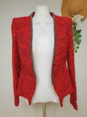 ザラ オープンタイプ ツイードジャケット 66 レッド M