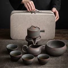 【新品・未使用】高級易子陶器製セミセルフサービスティーセットセット、ポータブル旅行用カンフーティーセット、和風ティーカップ