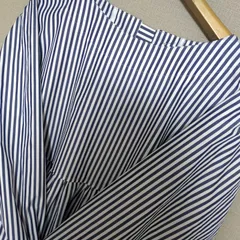 ☆ギャザーたっぷり割烹着＊エプロンドレス＊ゆったりサイズ＊超ロング丈＊Handmade/ネイビー✕ホワイト　ロンドンストライプ